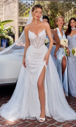 Lang brudekjole CC492W i blonde med slids og slæb | bridalstore.dk