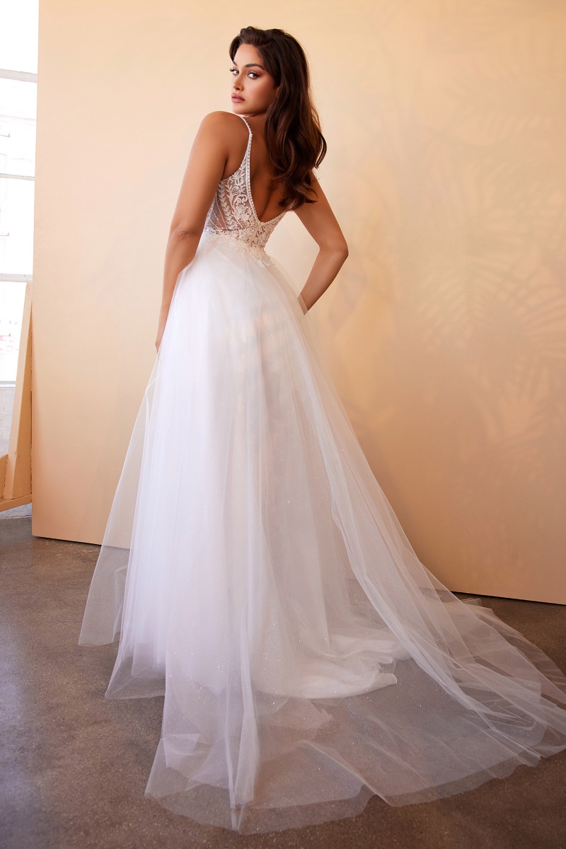 Lang brudekjole CD0195W i tyl med blonde på overdel | bridalstore.dk