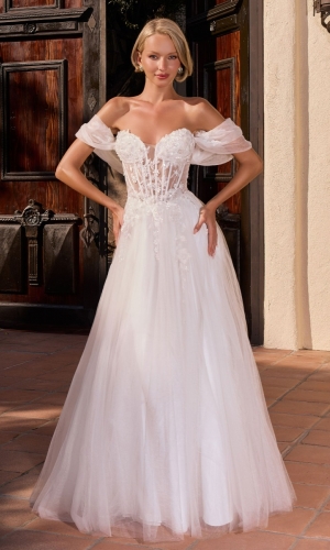 Lang brudekjole CD2426W i tyl med blonde på overdel | bridalstore.dk