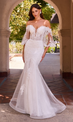 Lang brudekjole CD659W i blonde med illusionsryg | bridalstore.dk