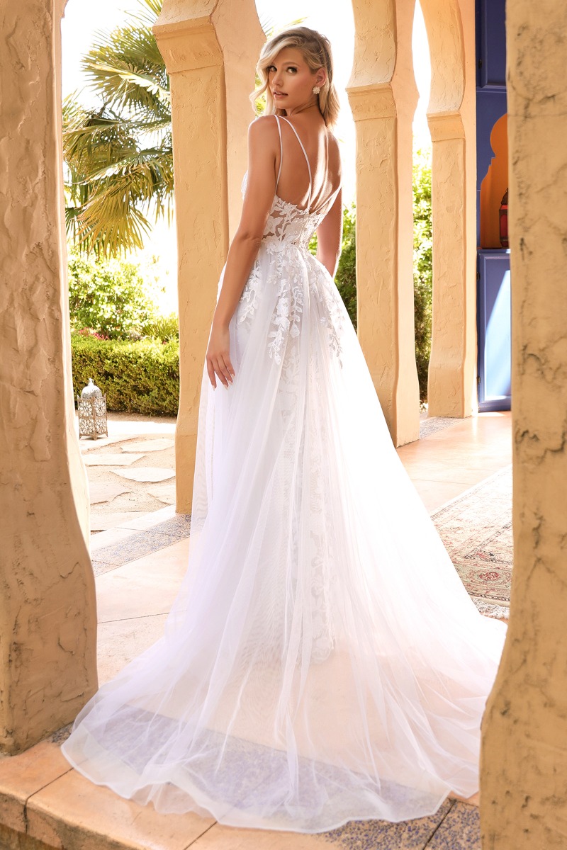 Lang brudekjole CD931W i blonde med blomsterbroderi | bridalstore.dk