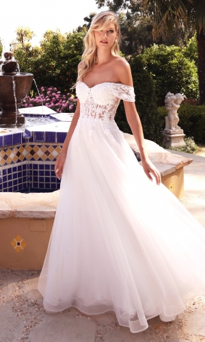 Lang brudekjole CD961W i tyl med blondeapplikationer | bridalstore.dk