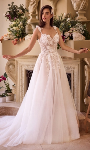 Lang brudekjole CDS498W i tyl med blonde på overdel | bridalstore.dk
