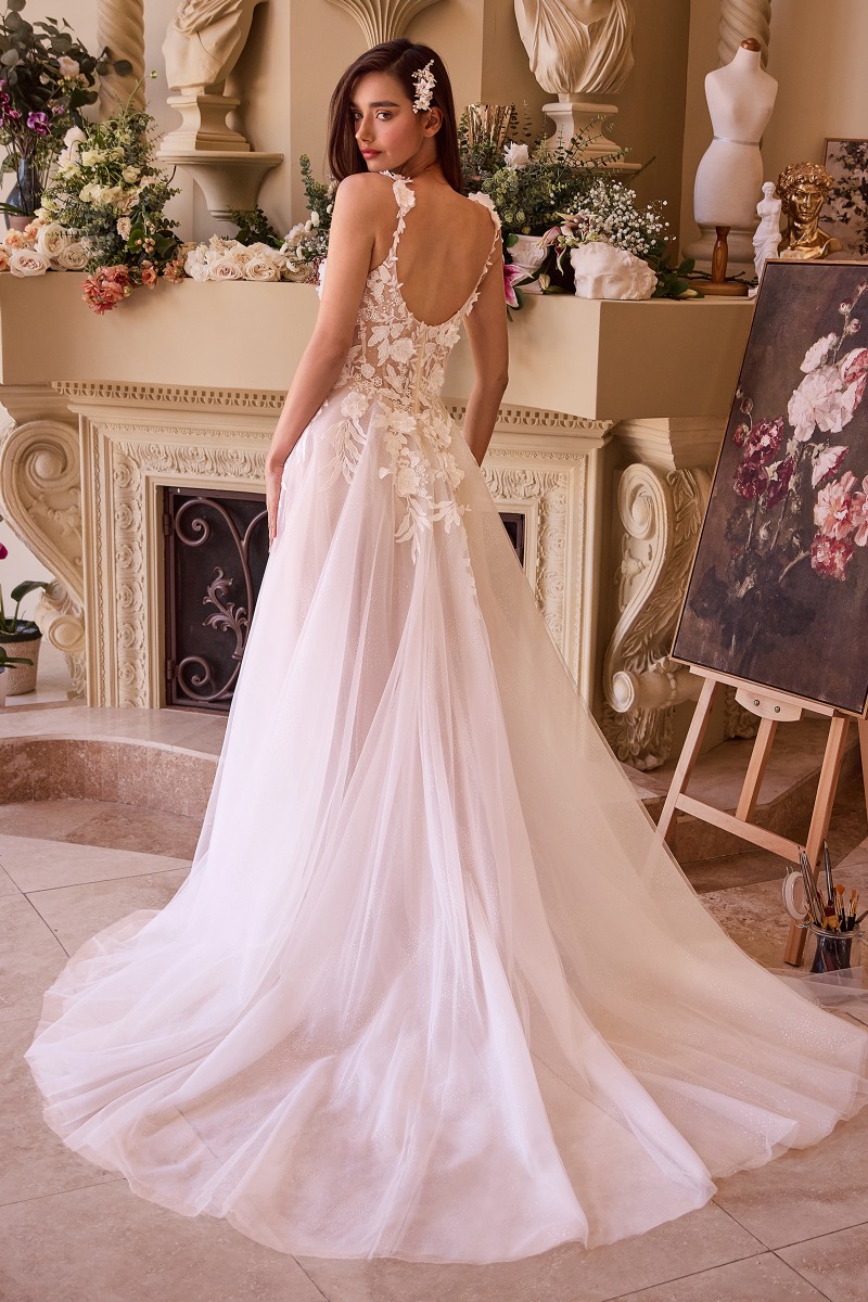 Lang brudekjole CDS498W i tyl med blonde på overdel | bridalstore.dk