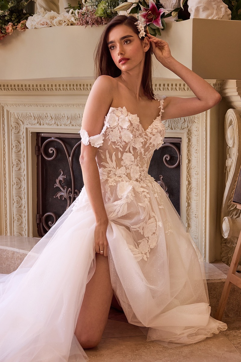 Lang brudekjole CDS498W i tyl med blonde på overdel | bridalstore.dk