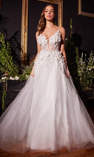 Lang brudekjole CM321W i tyl med blondeapplikationer | bridalstore.dk