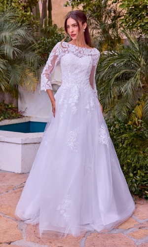 Lang brudekjole J883W i blonde med høj hals | bridalstore.dk