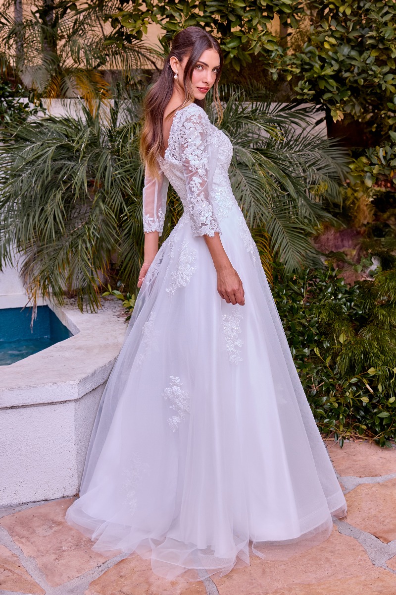 Lang brudekjole J883W i blonde med høj hals | bridalstore.dk
