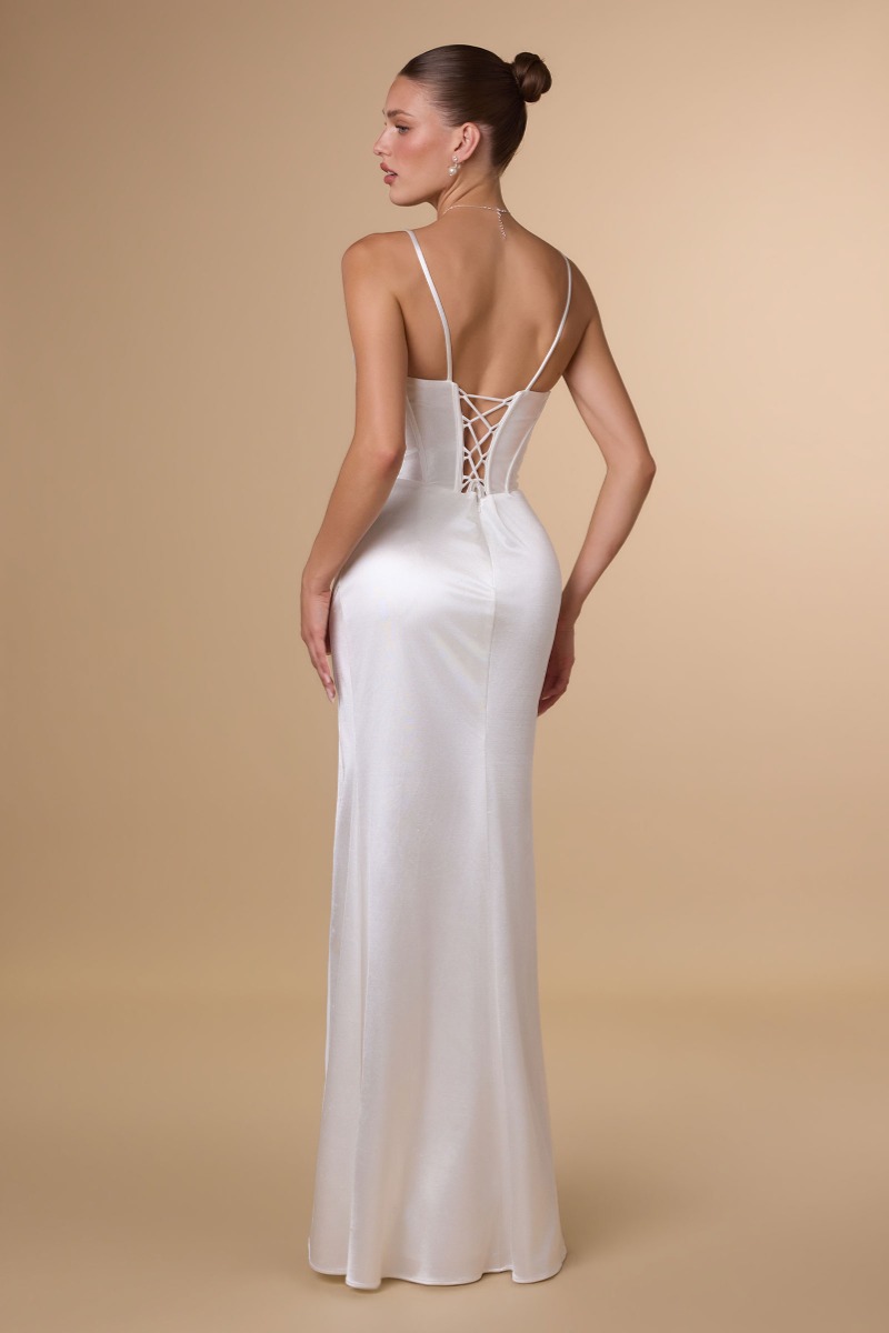 Lang brudekjole T815W i satin med cowl neck | bridalstore.dk