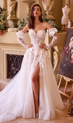 Lang brudekjole WL017 i blonde med slids | bridalstore.dk