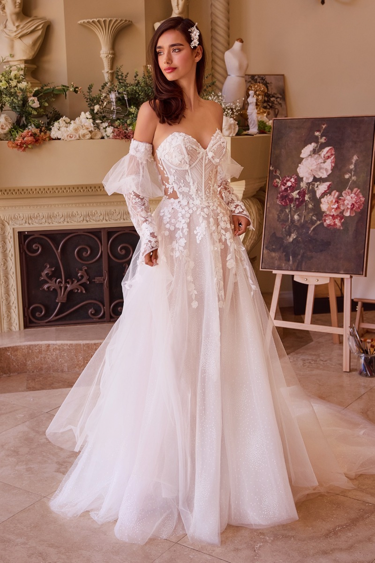 Lang brudekjole WL032 i blonde med off shoulder | bridalstore.dk