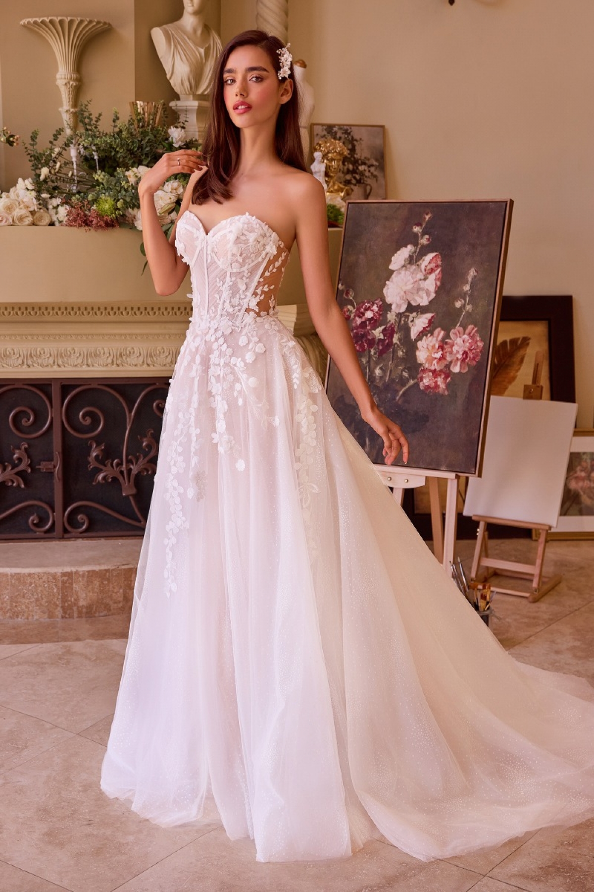 Lang brudekjole WL032 i blonde med off shoulder | bridalstore.dk