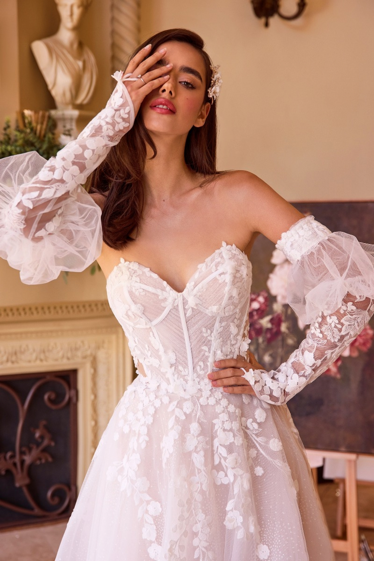 Lang brudekjole WL032 i blonde med off shoulder | bridalstore.dk