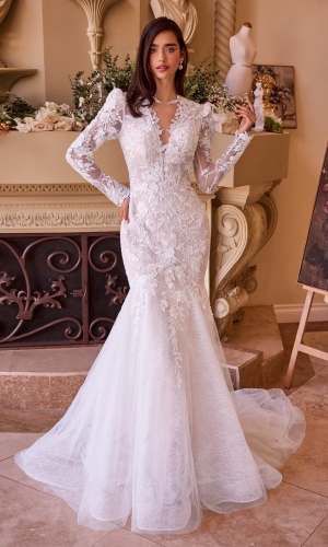 Lang brudekjole WL036 i tyl med blonde på overdel | bridalstore.dk