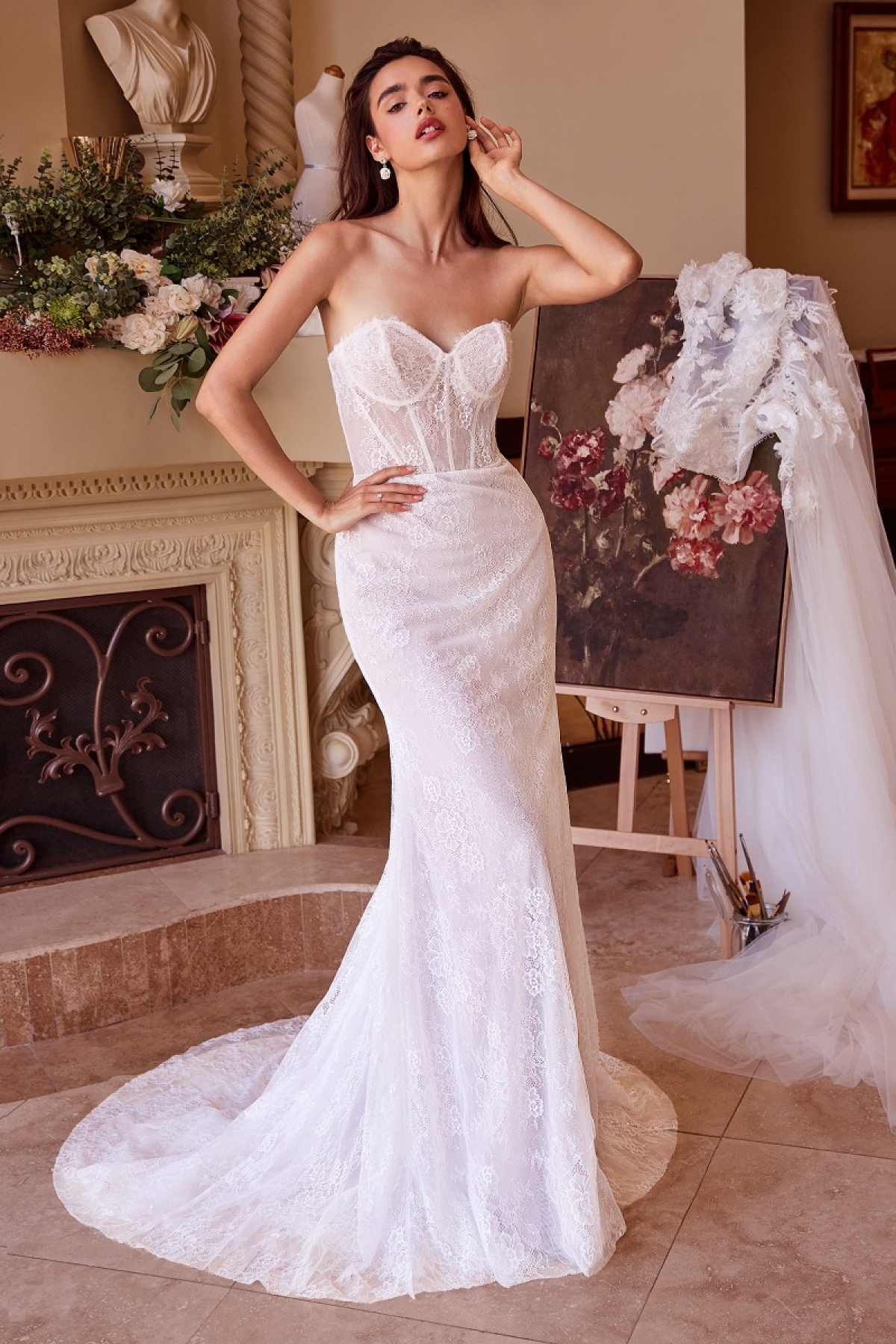 Lang brudekjole WL040 i blonde med blomsterbroderi | bridalstore.dk