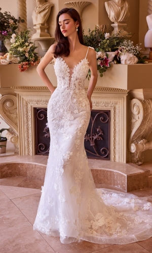 Lang brudekjole WL053 i blonde med langt slæb | bridalstore.dk