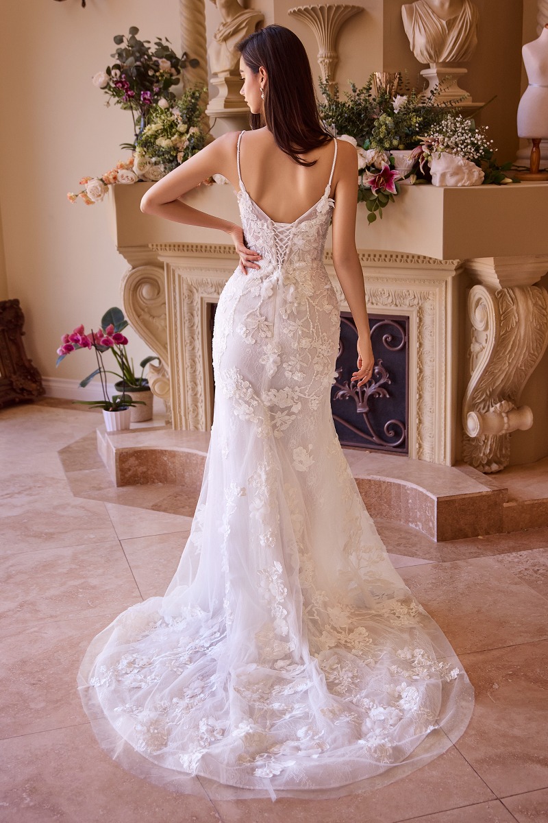 Lang brudekjole WL053 i blonde med langt slæb | bridalstore.dk