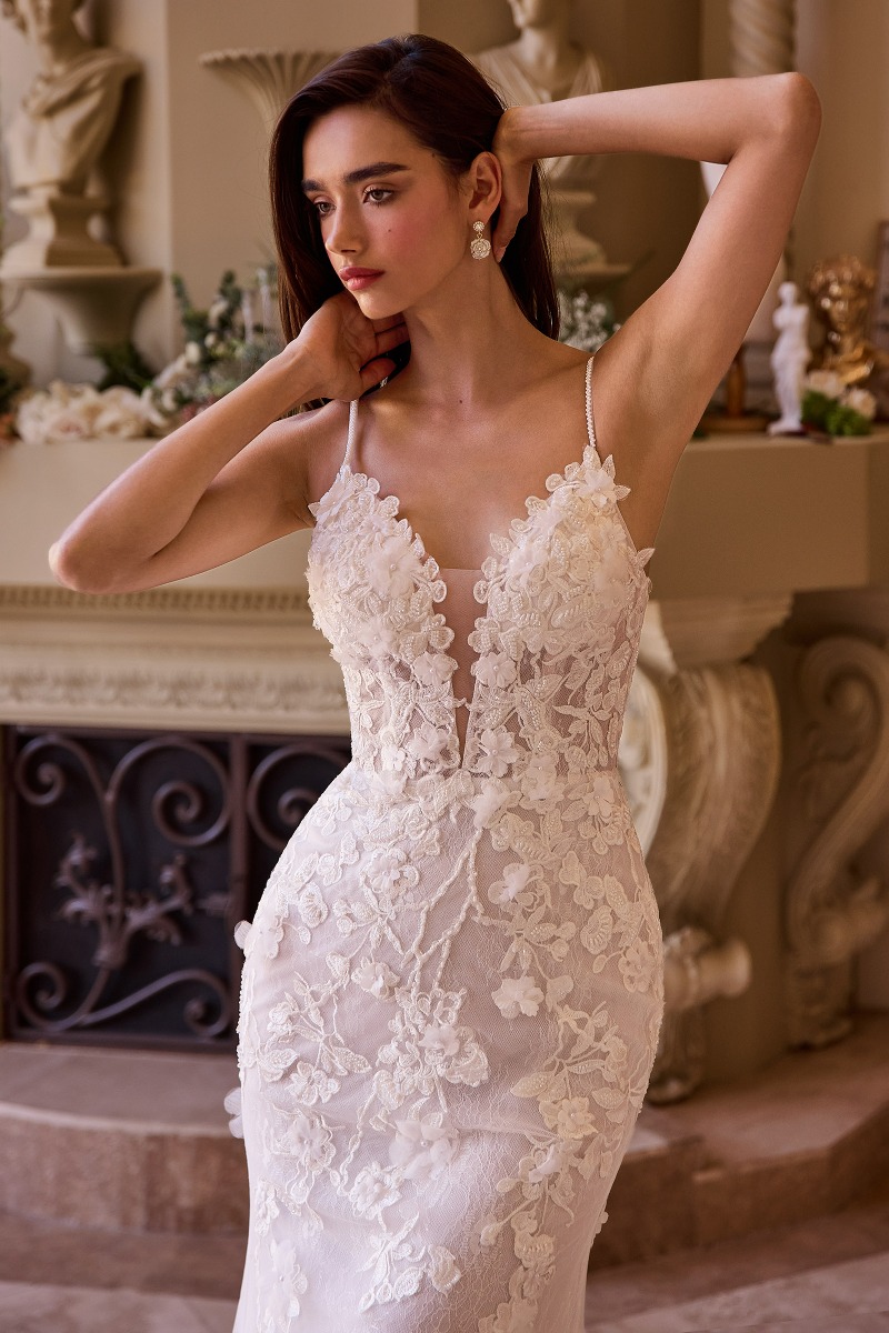 Lang brudekjole WL053 i blonde med langt slæb | bridalstore.dk