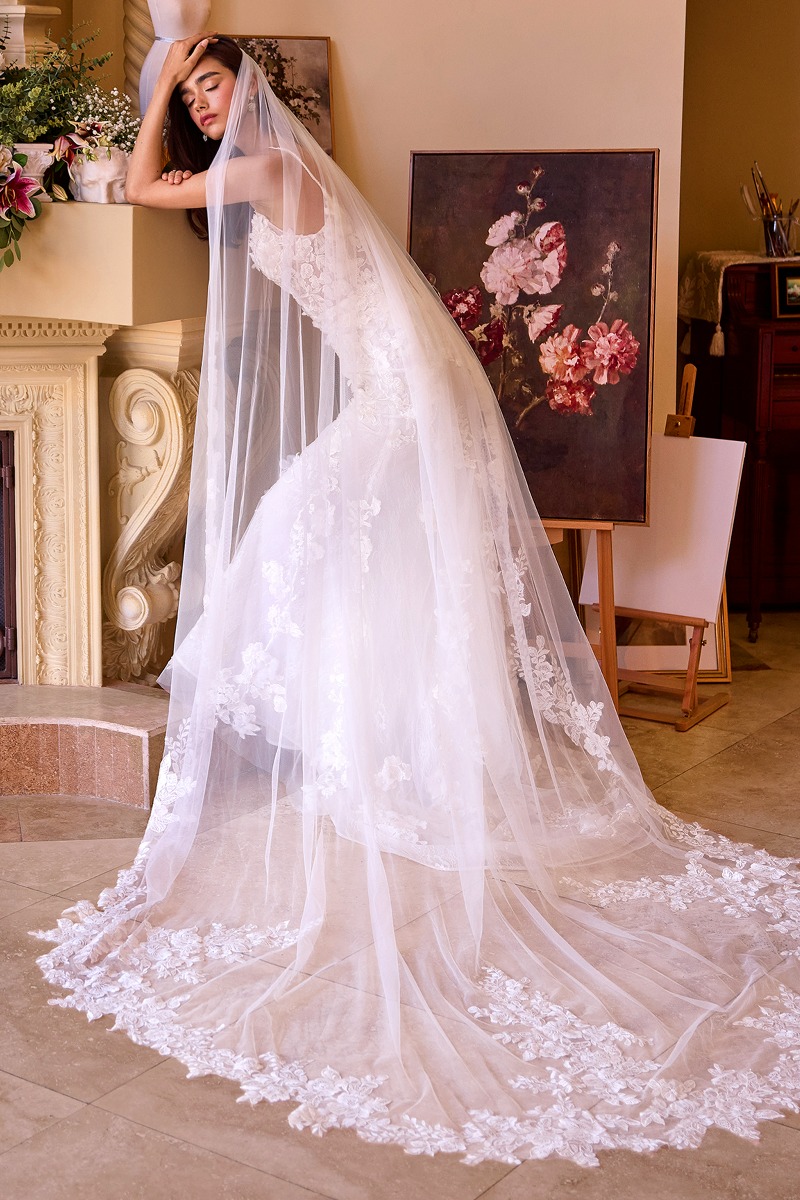 Lang brudekjole WL053 i blonde med langt slæb | bridalstore.dk