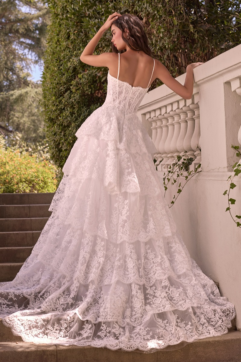 Lang brudekjole WL076 i tyl med blonde med lagdelt skørt | bridalstore.dk