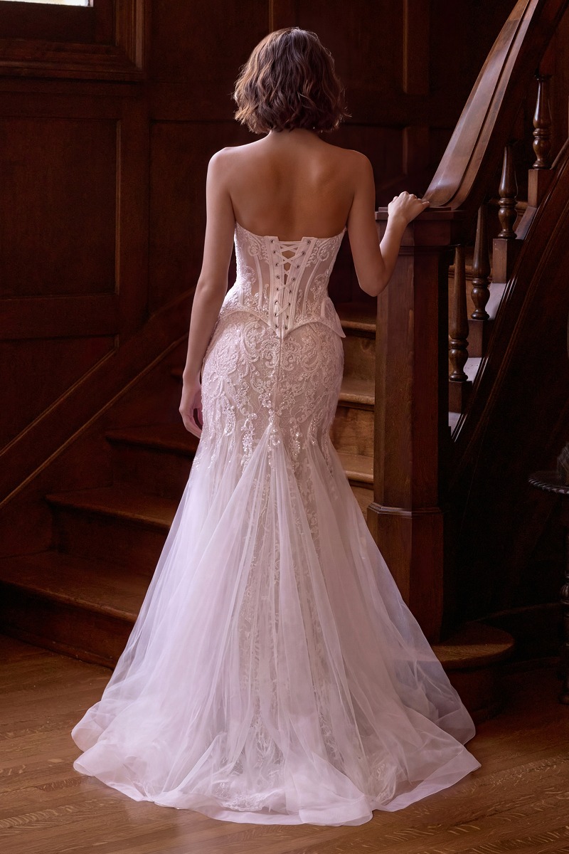 Lang brudekjole WL091 i glimmerblonde med korsettop | bridalstore.dk