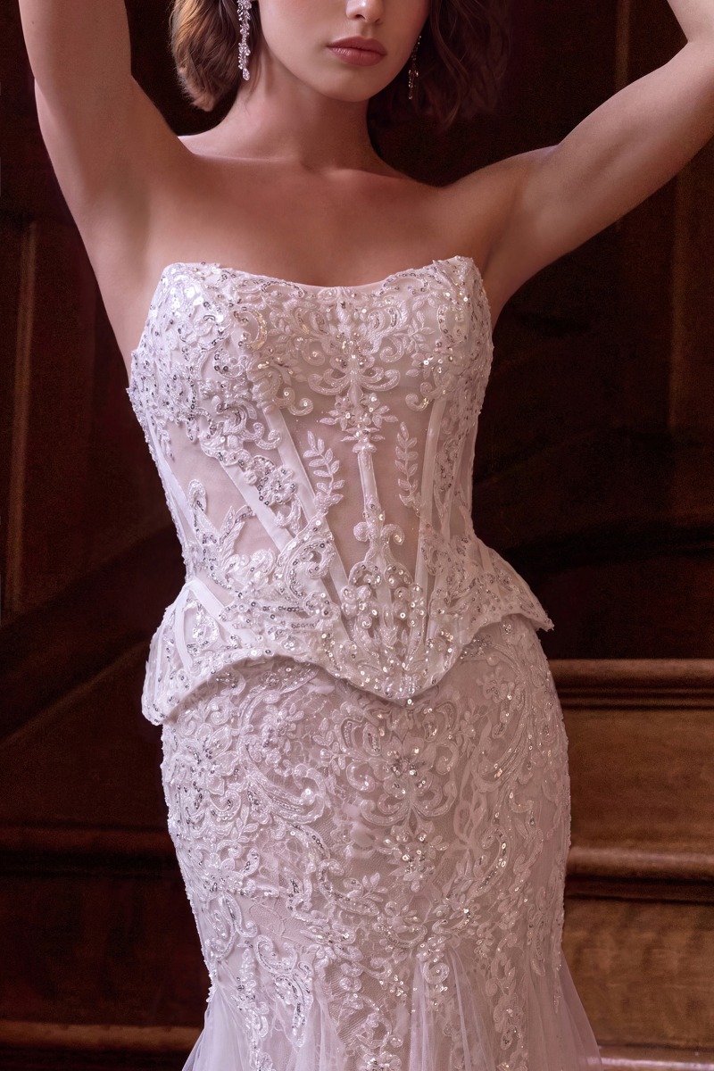 Lang brudekjole WL091 i glimmerblonde med korsettop | bridalstore.dk