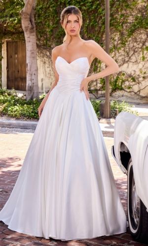 Lang brudekjole WN015 i satin med enkel og ren | bridalstore.dk