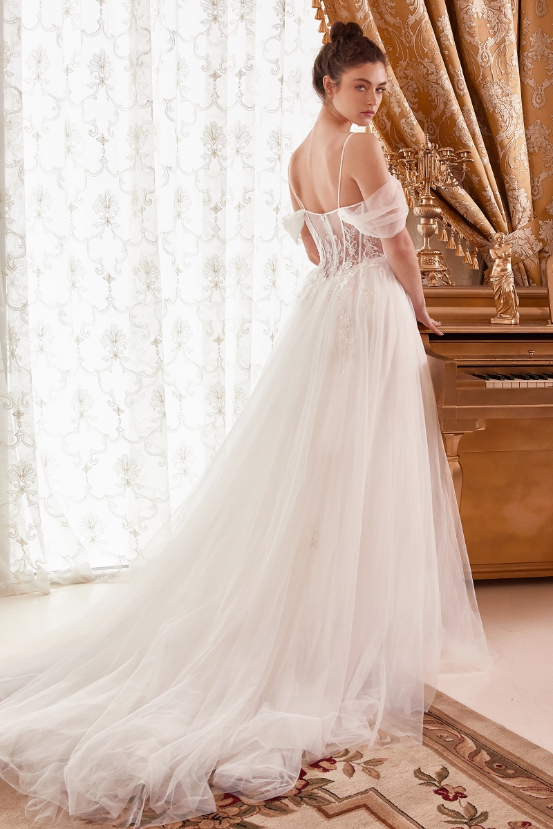 Lang brudekjole WN307 i tyl med blonde på overdel | bridalstore.dk
