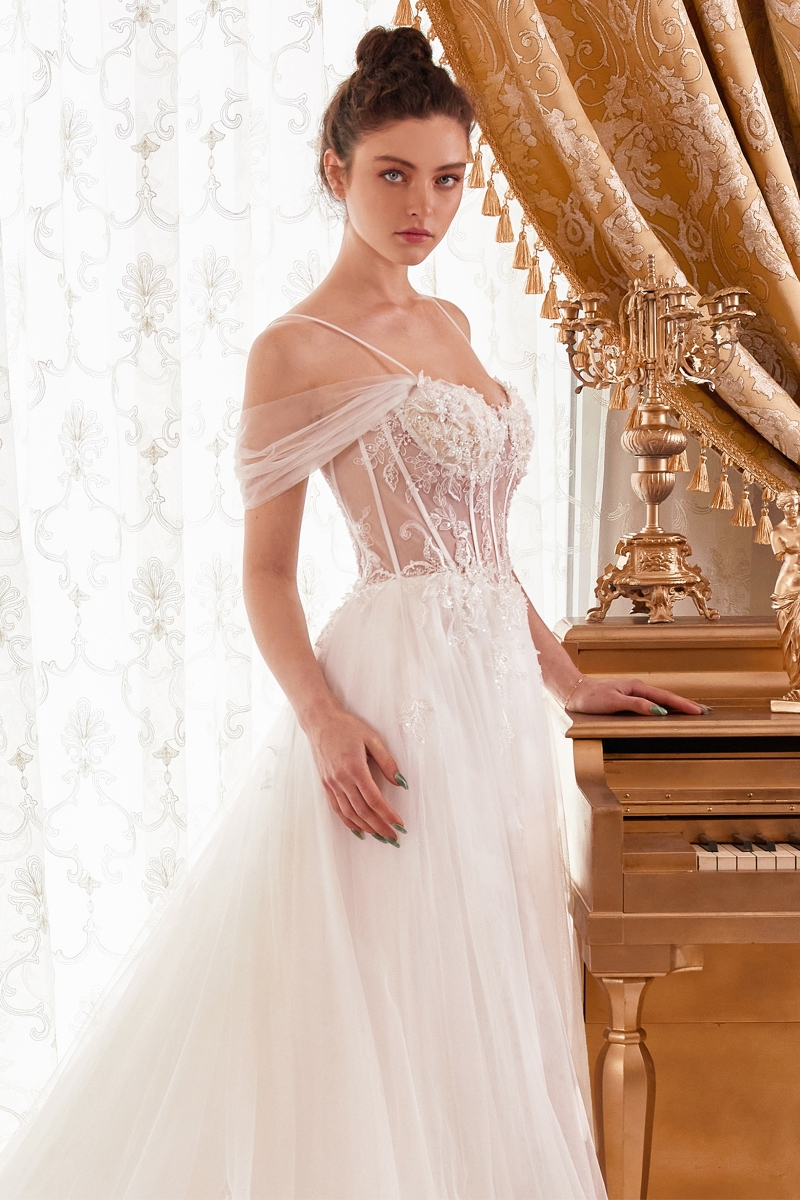 Lang brudekjole WN307 i tyl med blonde på overdel | bridalstore.dk