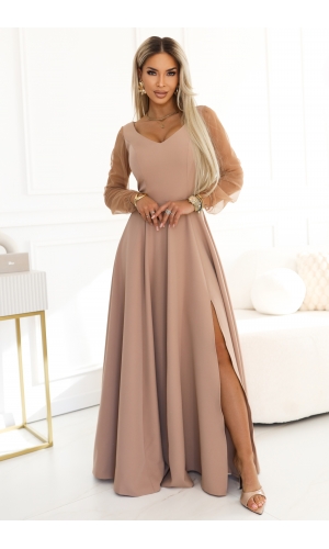 Loretta beige kjole med ærmer