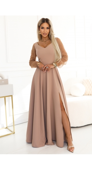 Loretta beige kjole med ærmer