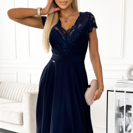 LINDA blonde midikjole i marineblå