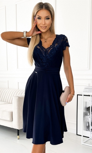 LINDA blonde midikjole i marineblå