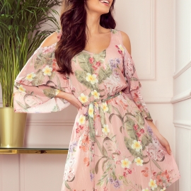 MARINA chiffon midikjole i rosa blomster
