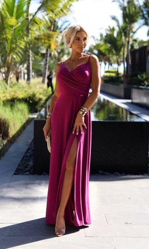 CHIARA glimmer lang kjole i fuchsia glimmer