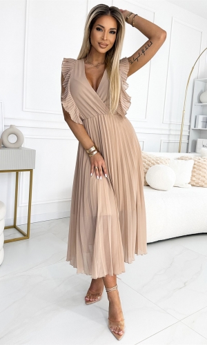 EMILY plisseret lang kjole i beige