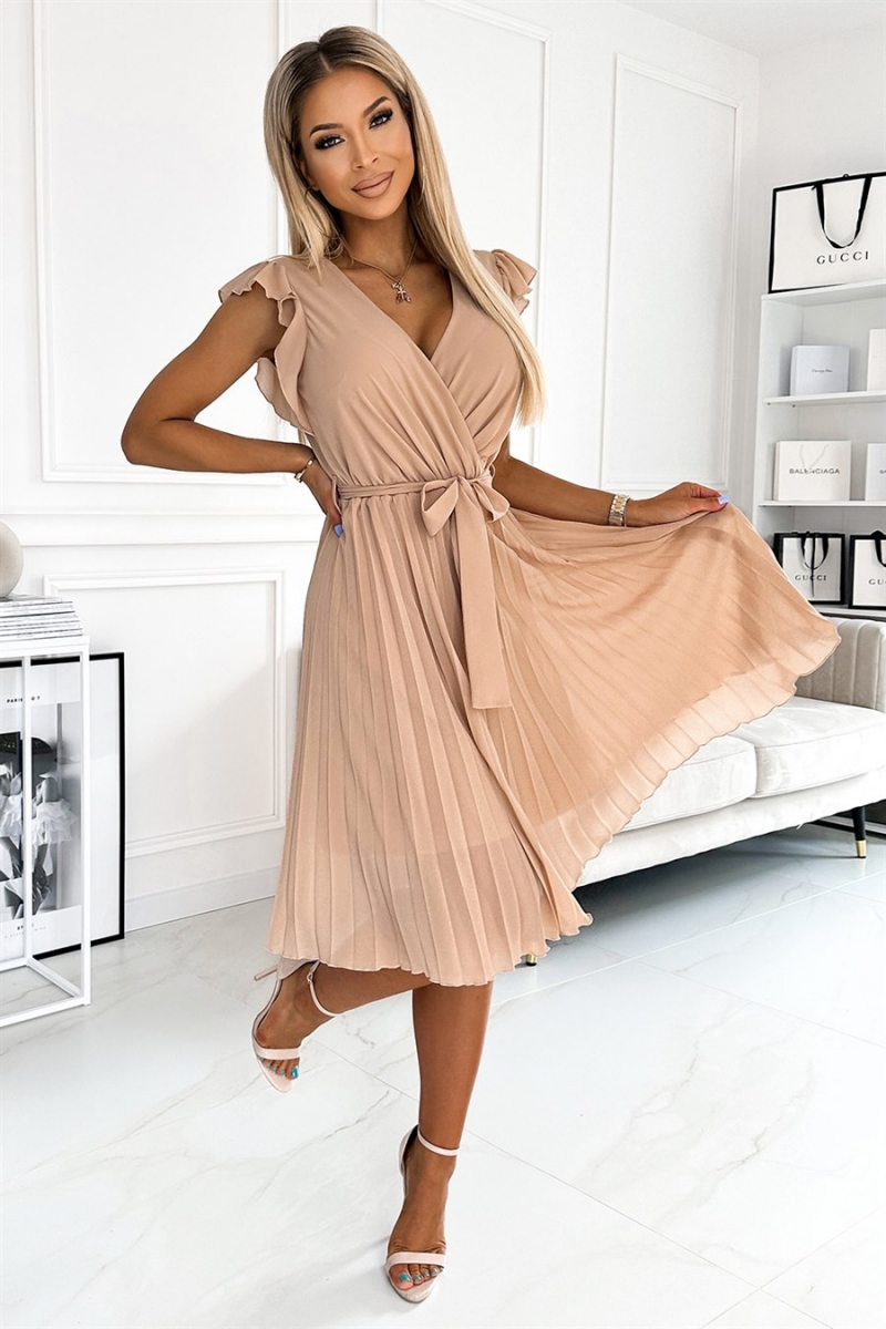 POLINA plisseret midikjole i beige