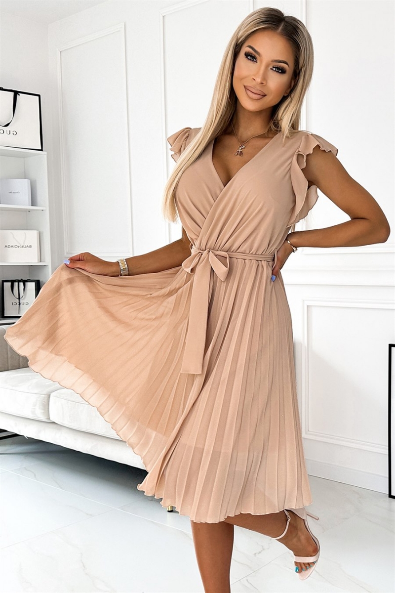 POLINA plisseret midikjole i beige