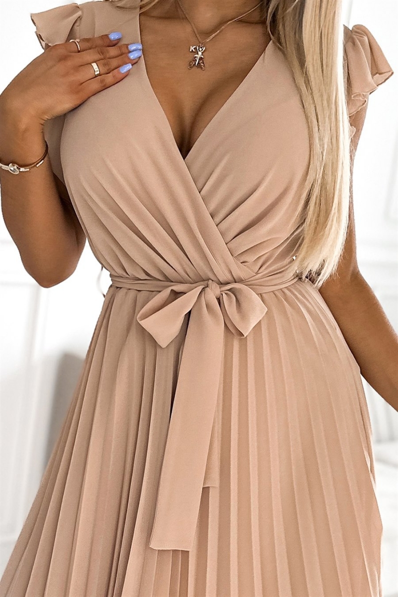 POLINA plisseret midikjole i beige