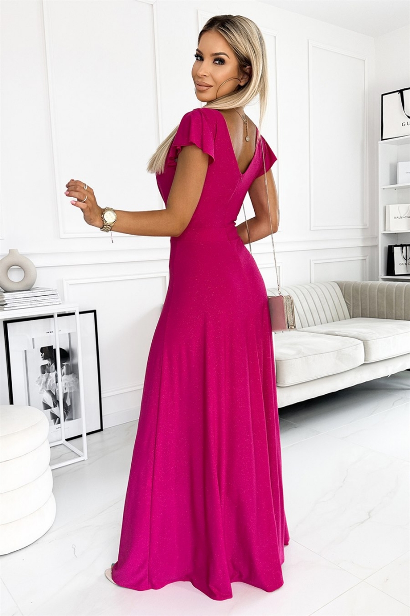 CRYSTAL lang kjole i fuchsia