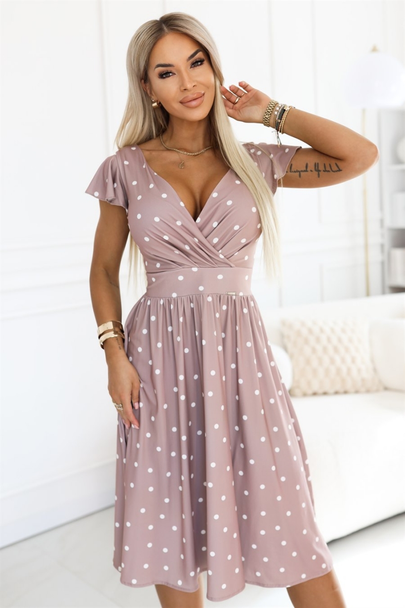MATILDE midikjole i beige groszki