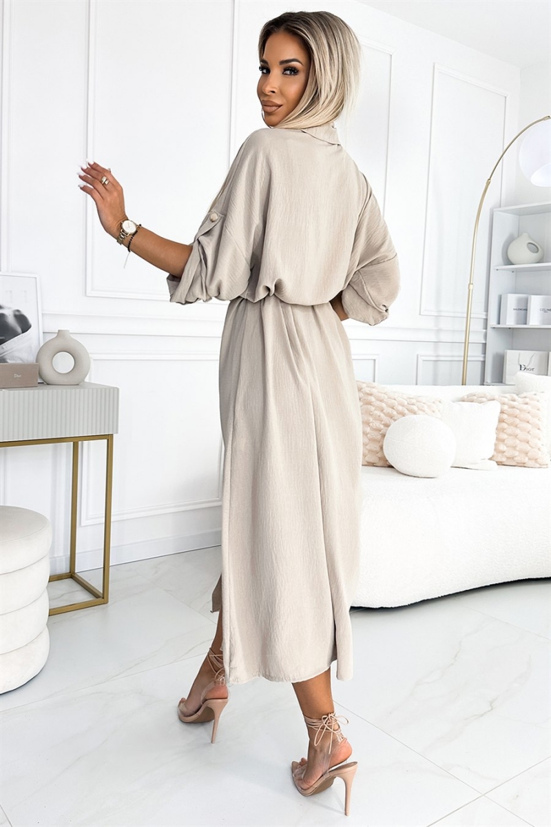 NUMOCO midikjole i beige (531-1)