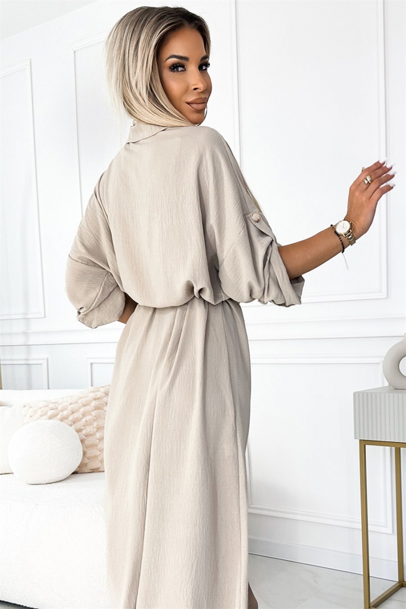 NUMOCO midikjole i beige (531-1)