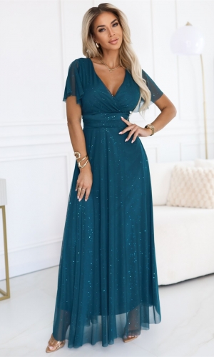 MELANIA lang kjole i flaskegrøn