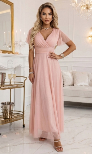 MELANIA lang kjole i fersken
