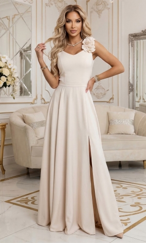NUMOCO lang kjole i beige (643-3)
