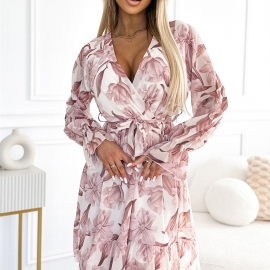NUMOCO chiffon midikjole i beige blomster