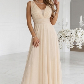 NUMOCO glimmer lang kjole i champagne beige