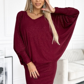 NUMOCO glimmer midikjole i bordeaux glimmer