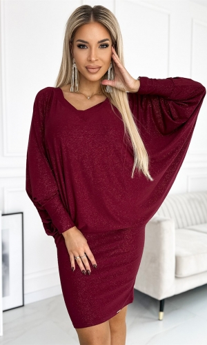 NUMOCO glimmer midikjole i bordeaux glimmer